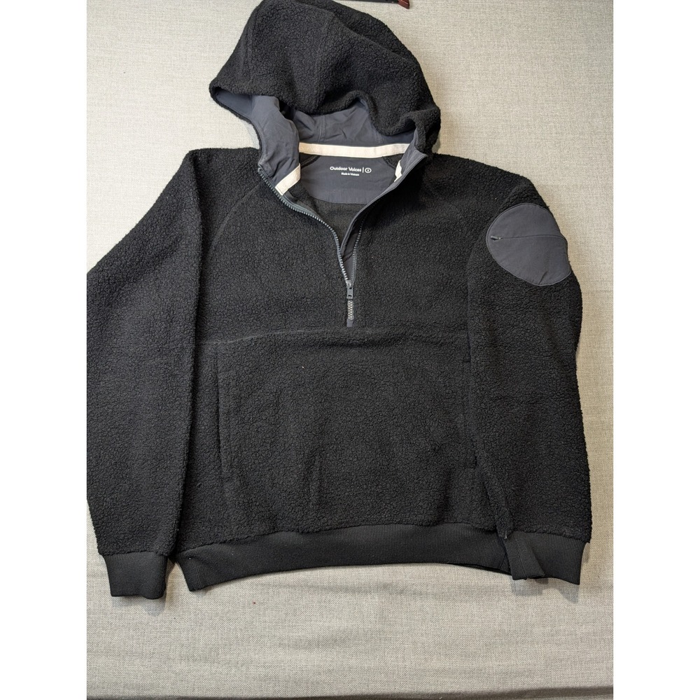 Outdoor Voices MegaFleece Half-Zip Hoodie Mens S Black Sherpa Pullover Jacket